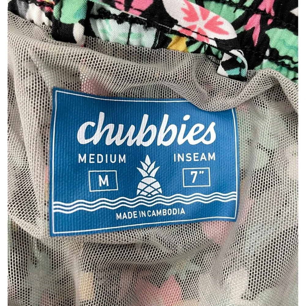 Chubbies Men Medium Black Tropical Floral Swim Shorts Trunks 7